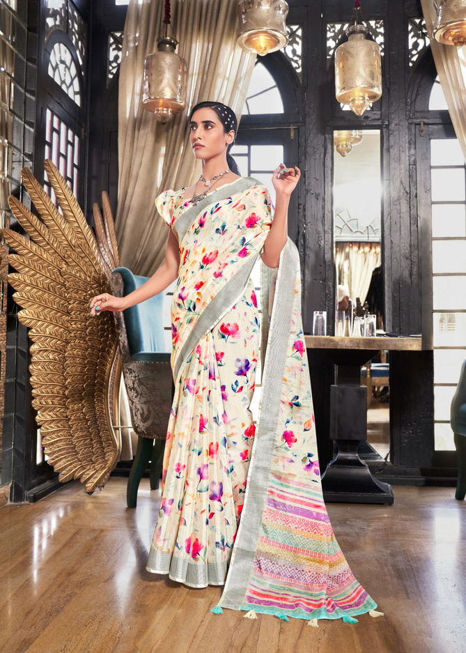 Shreyans White Fields Floral Party Wear Sarees Catalog